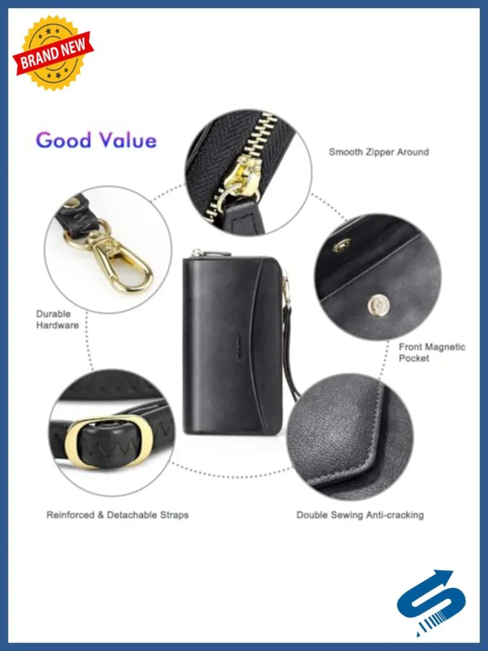 RFID Blocking Zip-Around Wristlet Wallet Crossbody Clutch with 2 Removable
